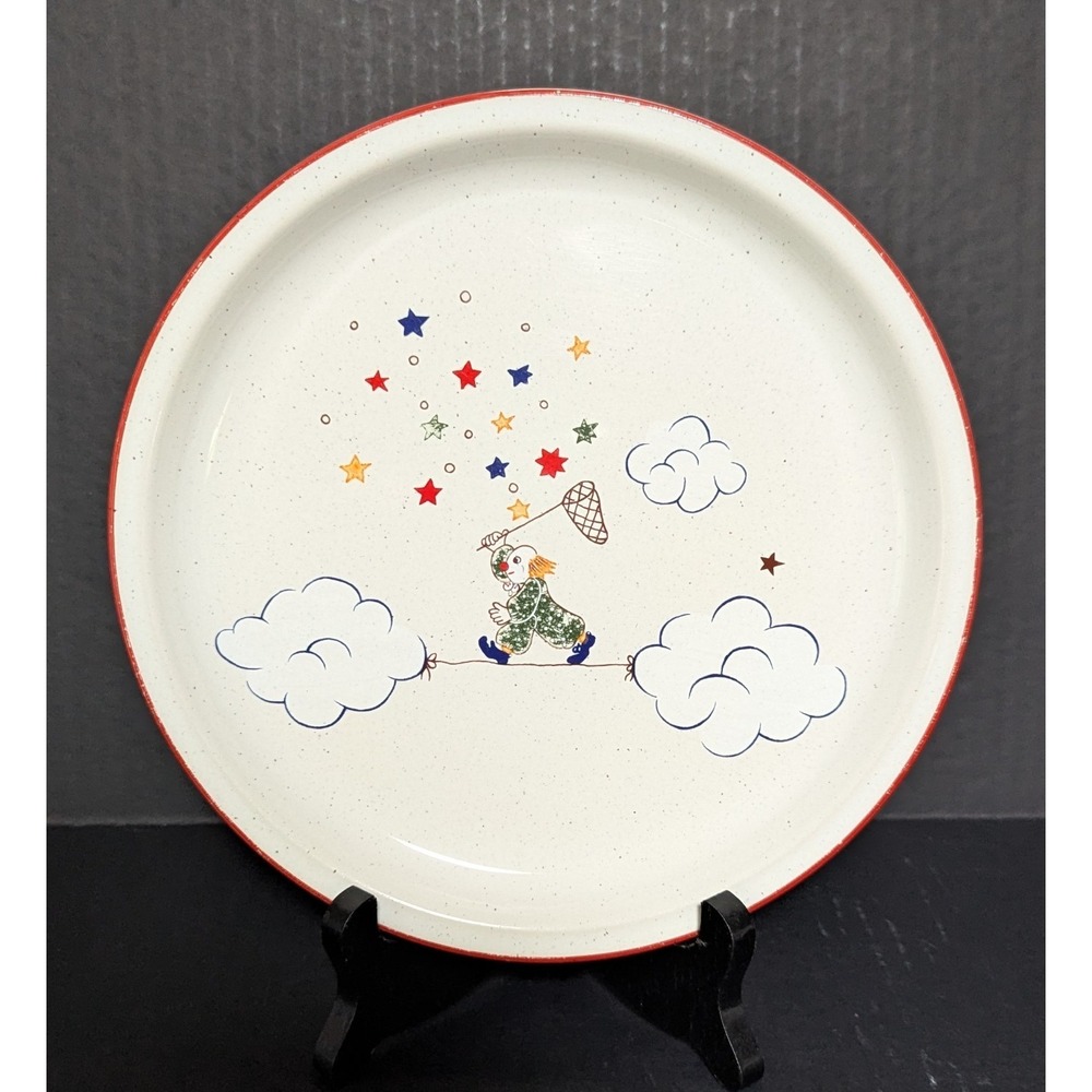 HW Winterling Clown Catching Stars Children's Plate Red Rim Vivid Primary Colors
